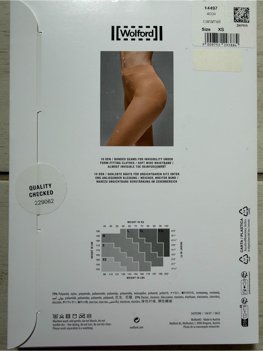 $65 Wolford Pure 10 Tights Gobi Caramel Sheer Nude Matte Invisible Seamless XS - Picture 13 of 13